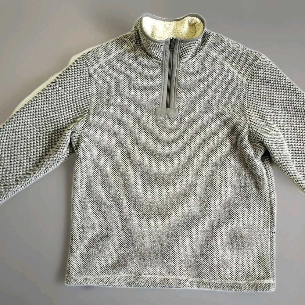 Orvis Brighton 1/4 Zip Pullover Sherpa Lined Sweater Men's Large Gray Distressed